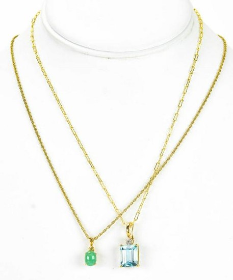 Two Necklaces - Emerald, Aquamarine & Diamond