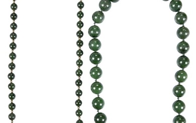 Two Nephrite Jade Bead Necklaces
