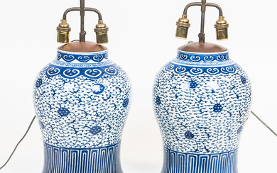 Two Pairs of Covered Jars Mounted as Lamps