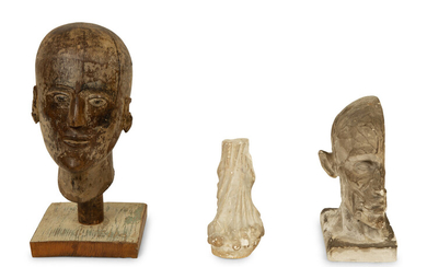 Two Plaster Studies of a Foot and a Profile Head together with a Continental Carved Wood Bust