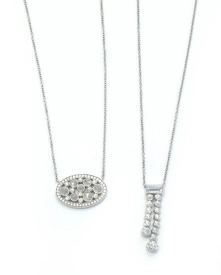 Two Platinum and Diamond Pendant-Necklaces, Tiffany & Co.
