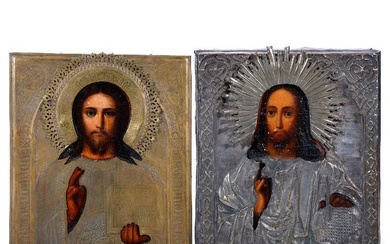 Two Russian Icons of Christ Pantocrator.