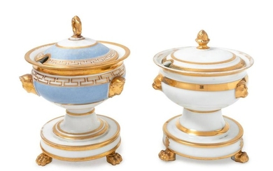 Two Similar Paris Porcelain Covered Sauces on Stands