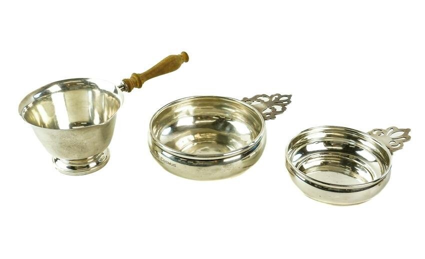 Two Sterling Silver Porringers and Sauce Dish