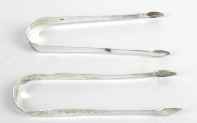 Two pairs of George III silver sugar tongs, the first