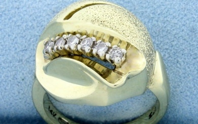 Unique Art Deco Style Diamond Ring in 14K Yellow Gold