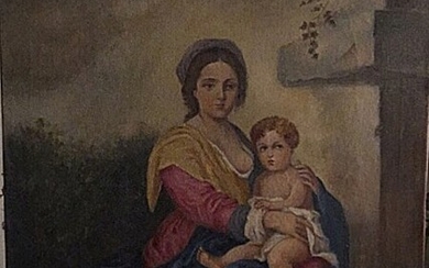 Unknown artist: Mother with child. Unsigned. Oil on canvas. 50×62 cm.