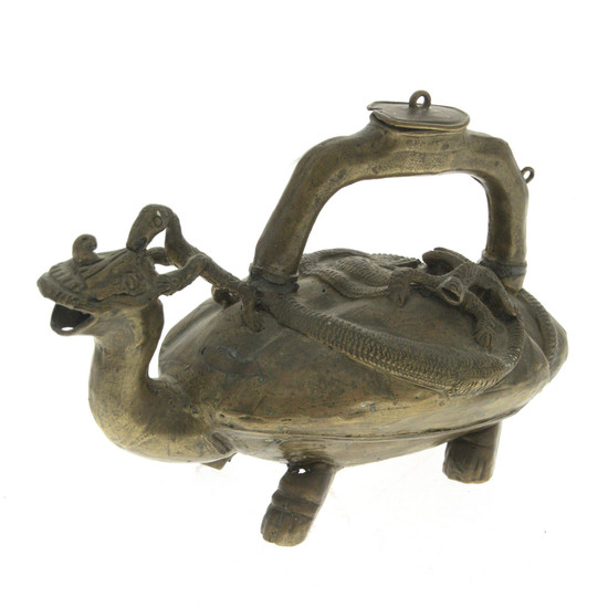 Unusual Oriental Brass Kettle / Teapot / Aquamanile / Jug.