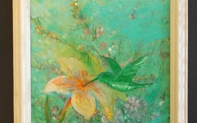Vadim Moroz, Flower and Hummingbird, Acrylic Painting