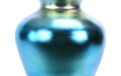 Vase, Unmarked Steuben Blue Aurene Art Glass