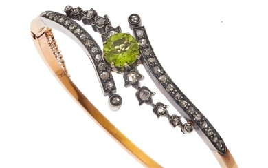 Victorian Peridot, Diamond, 18k, Sterling Silver Bracelet, French