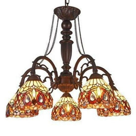 Victorian Tiffany-style Stained Glass Chandelier