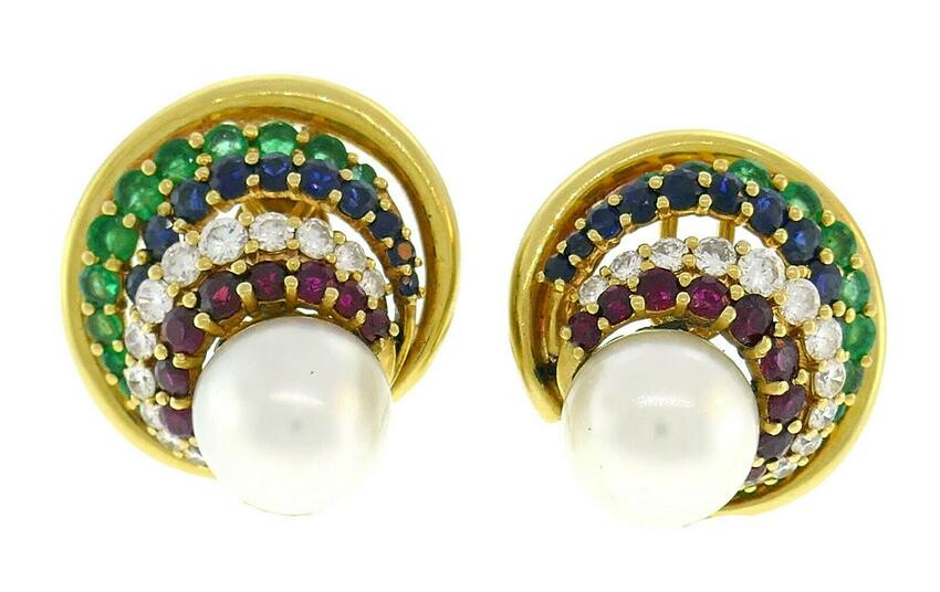 Vintage Andrew Clunn Gold Earrings with Pearl Gemstones