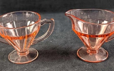 Vintage Depression Pink Glass Creamer & Sugar Bowl