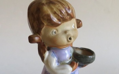 Vintage Hand Painted Porcelain Girl Figurine Holding a Bowl, 1980s