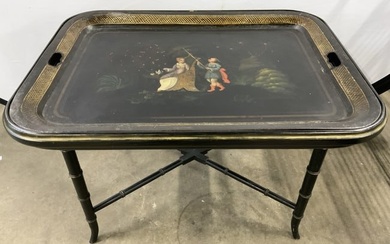 Vintage Regency Hand Painted Toleware Tray Table