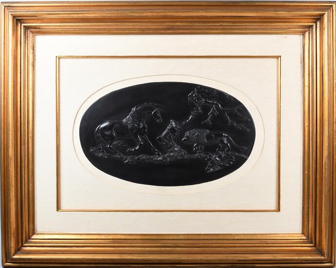WEDGWOOD BLACK BASALT â LIMITED EDITIONâ OVAL PLAQUE, â THE FRIGHTENED HORSEâ
