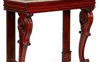 WILLIAM IV MAHOGANY MARBLE TOPPED CONSOLE TABLE EARLY