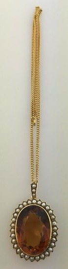 WOW! 15K Yellow Gold Necklace with Citrine Pendant