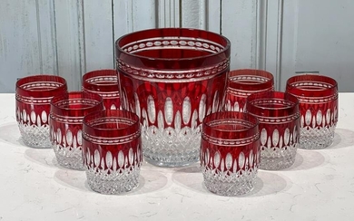 Waterford Ruby Clarendon Ice Bucket And Glasses
