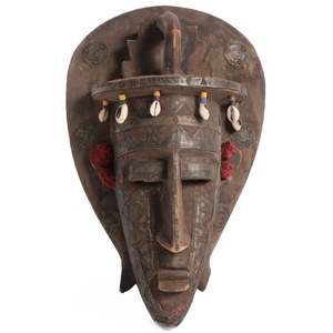 West African Carved Wood and Metal Marka Style Mask