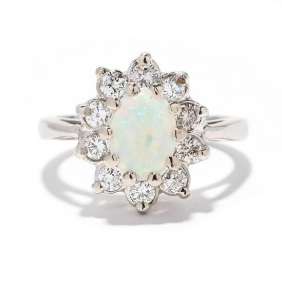 White Gold, Opal, and Diamond Ring