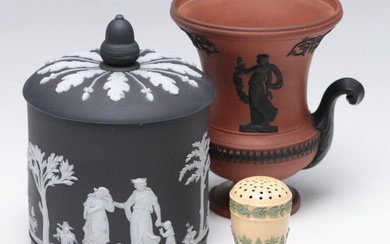 William Baddeley Black Sprig Decorated Vase with Wedgwood Jasperware