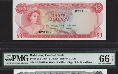 World Banknotes, [14 notes] Bahamas, Belize, Bermuda, Cayman Islands, Saint Helena, (Pick 28a,...