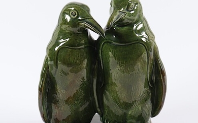 ZWEI PINGUINE, Keramik, grün glasiert
