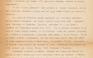 (rif.) (Pomodoro Arnaldo), Press release for the Arnaldo Pomodoro's exhibition "Sculture nella Città", Pesaro, 1971