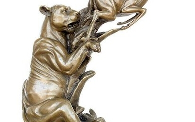 sign. Bronze Lioness hunting an antelope