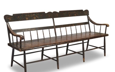 A painted and stencil-decorated bench Pennsylvania, circa 1840 L:...