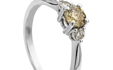 0.61 tcw Diamond Ring - 14 kt. White gold - Ring - 0.48 ct Diamond - 0.13 ct Diamonds - No Reserve Price