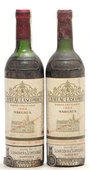 1 bt. Château Lascombes, Margaux. 2. Cru Classé 1962 B (ts/us). etc. Total 2 bts.