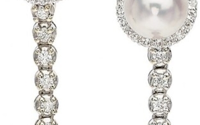 10071: Cultured Pearl, Diamond, White Gold Earrings St