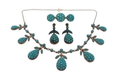 A turquoise parure, comprising a necklace set over…