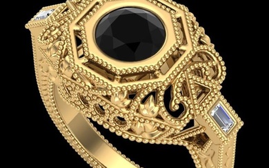 1.13 ctw Fancy Black Diamond Engagment Art Deco Ring 18k Yellow Gold