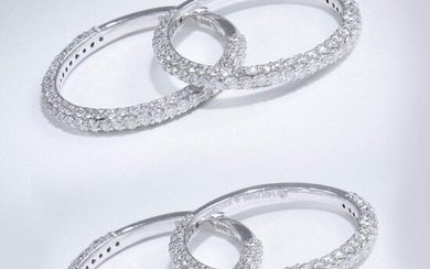 14 K / 585 Set of 4 White Gold Diamond Band Rings