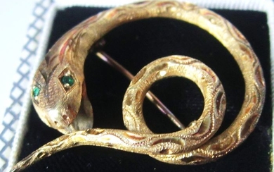 14 kt. Gold - Brooch Emerald