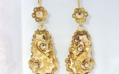 14 kt. Yellow gold - Earrings, Long hanging, Dutch Antique Victorian, Anno 1880 - NO RESERVE PRICE