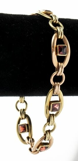 14K Yellow & Rose Gold Garnet Link Bracelet