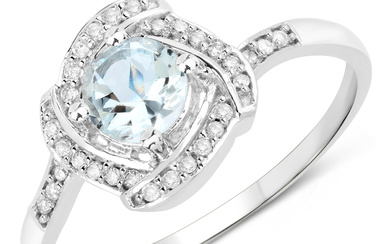 14KT White Gold 0.46ctw Aquamarine and White Diamond Ring