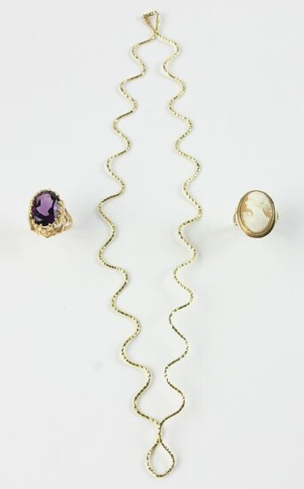 14k Gold Cameo Ring, Amethyst Ring, 14k Gold Necklace