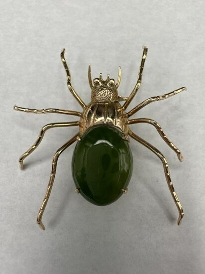 14k and jade spider brooch