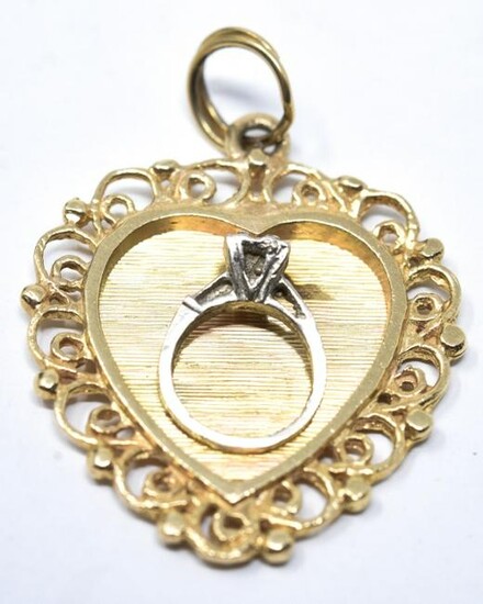 14kt Gold & Diamond Engagement Ring Heart Charm