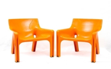 VICO MAGISTRETTI - ARTEMIDE, MILAN Couple of orange chairs “Vicario”...