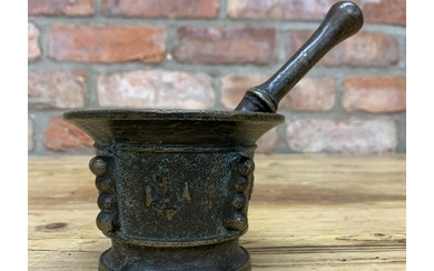 17th century French bronze Navy themed mortar and pestle wit...