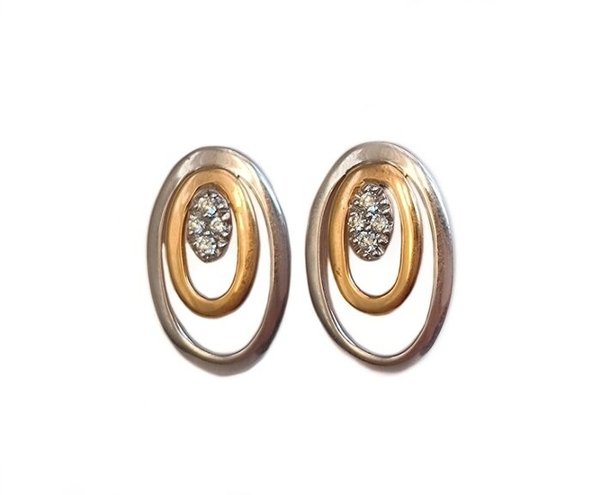 18 kt. Bicolour - Earrings - 0.16 ct Diamonds