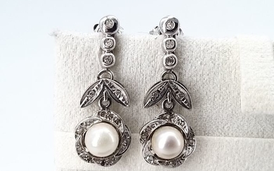 18 kt. Gold - Earrings Pearl - Diamonds