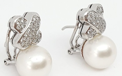 18 kt. Natural pearls, White gold - Earrings - 0.29 ct - Australian pearls